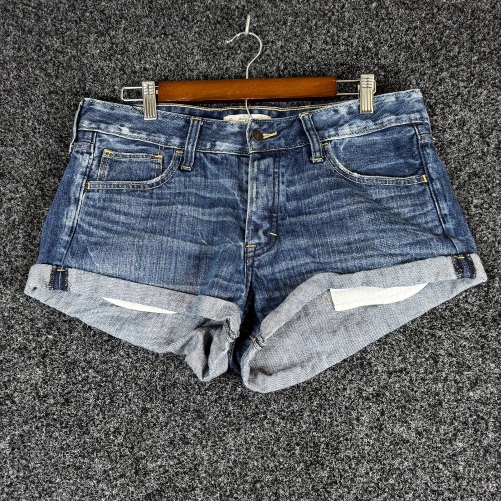 Abercrombie & Fitch Womens Denim Shorts Size 10 W30 Dark Wash Cuffed Low Rise